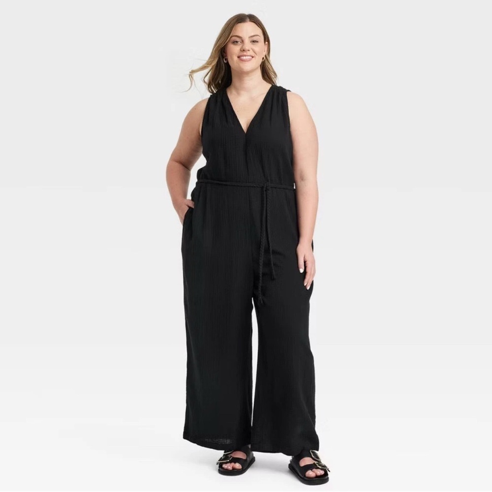 Women's Gauzy Tie-Waist Jumpsuit - Universal Thread Black 2X